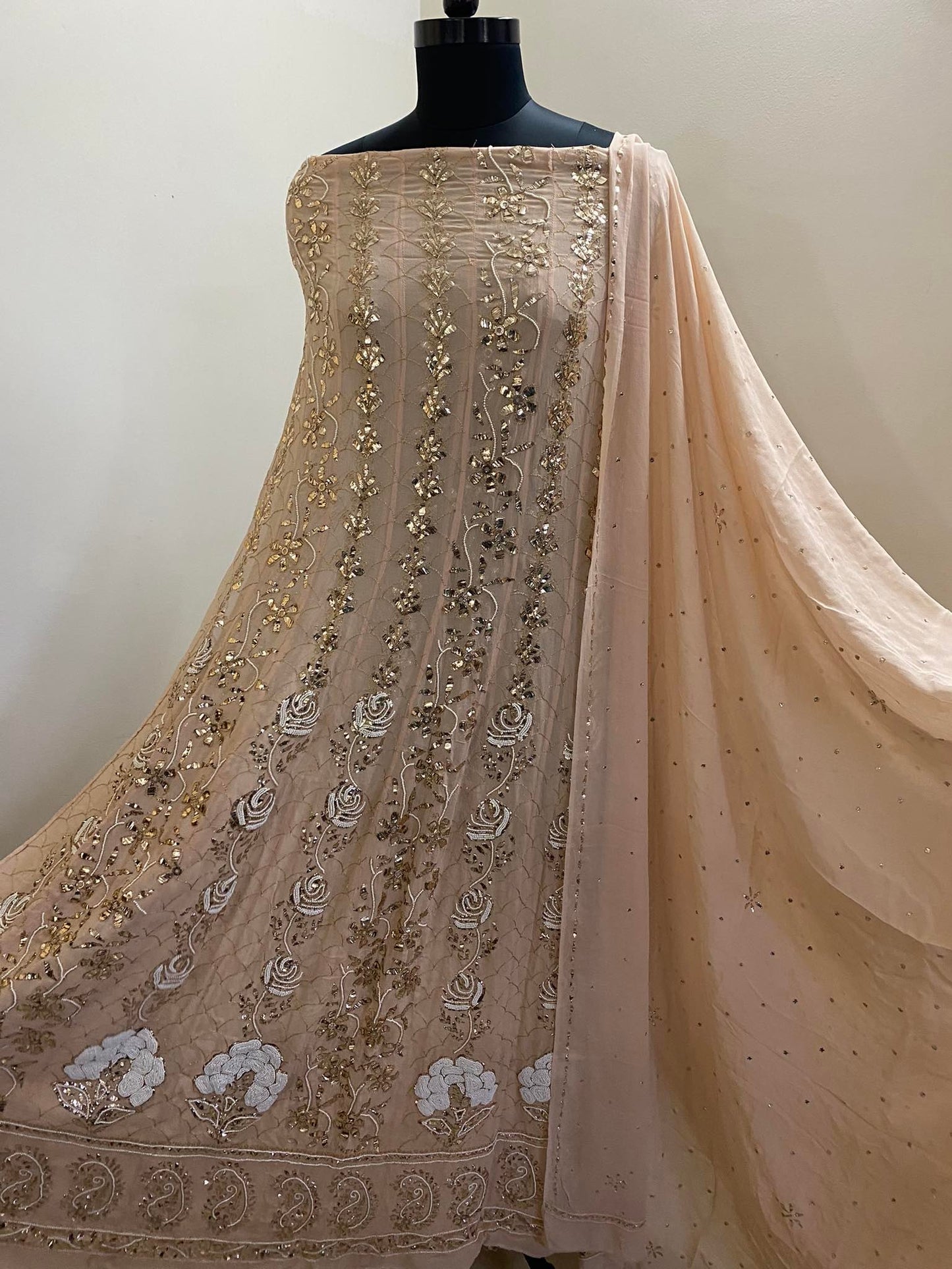 Rose Gold Pearl Kamdani Anarkali Suit