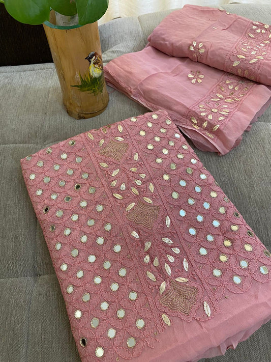 Dusty Rose Pink Mirror & Gota Patti Lucknowi Chikankari Suit