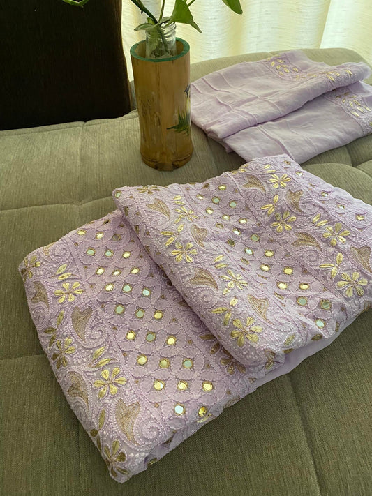 Lilac Mirror & Gota Patti Lucknowi Chikankari Suit