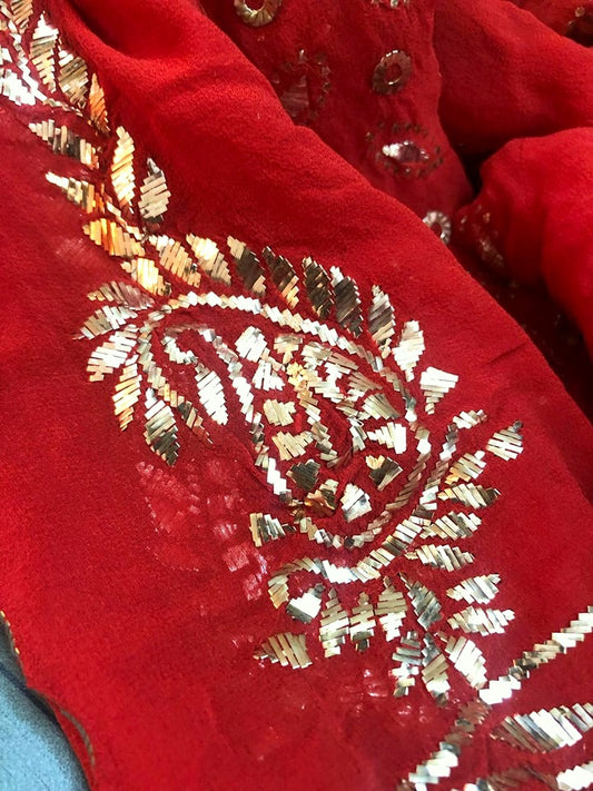 Red All Over Golden Mukaish Anarkali (Anarkali And Dupatta)