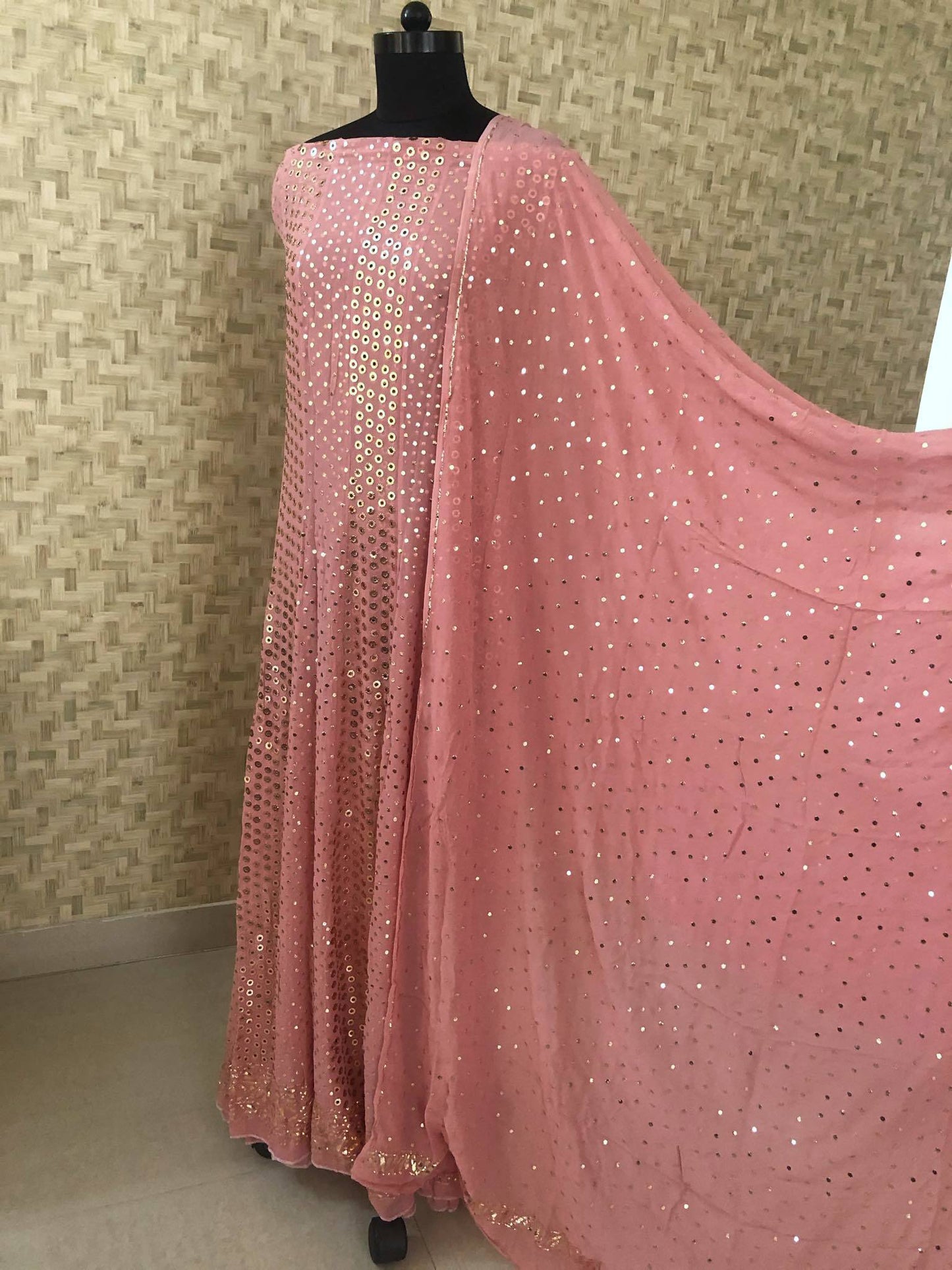 Taupe Ring Mukaish Anarkali