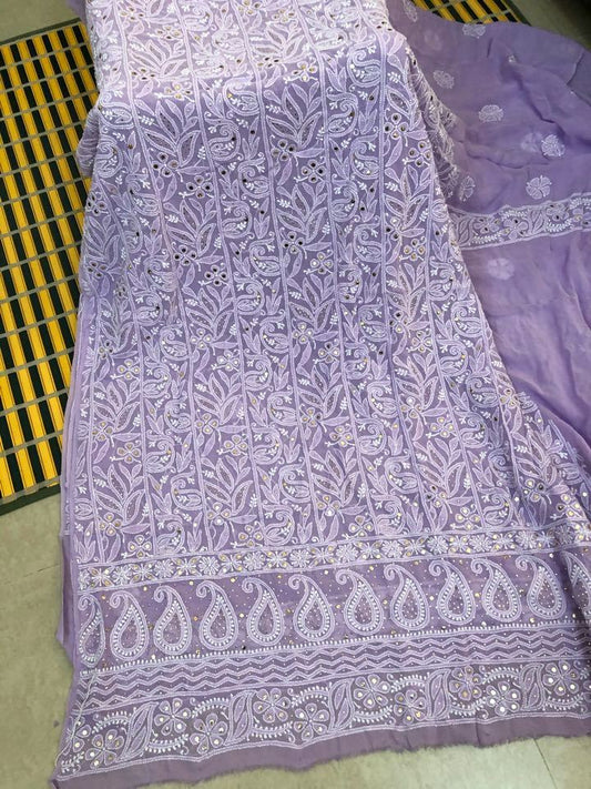 Lilac Mukaish Lucknowi Chikan Suit