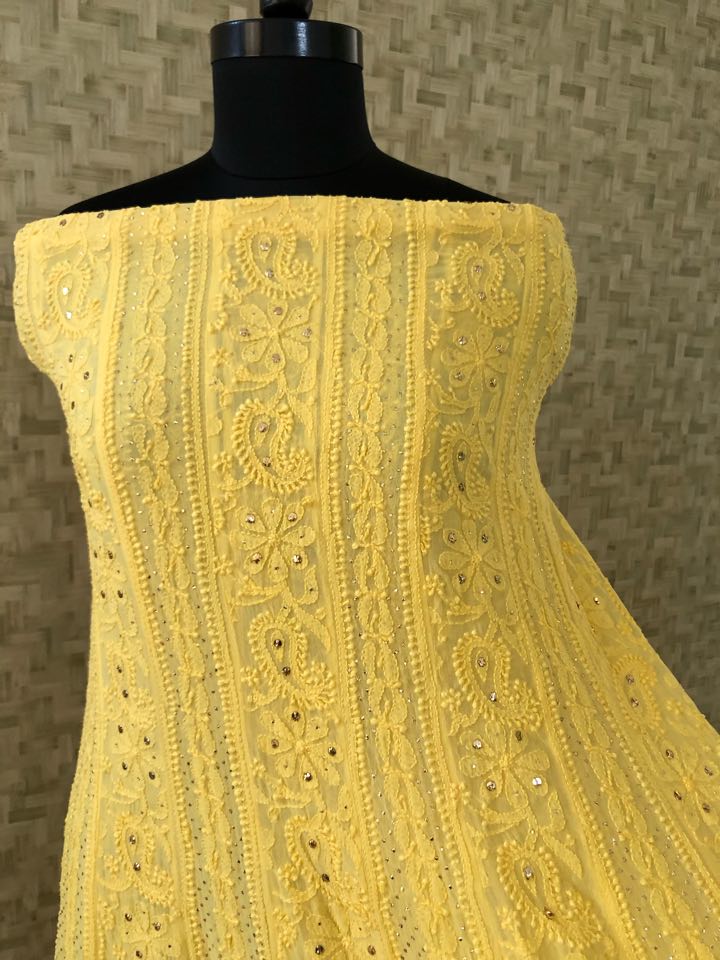 Yellow Mukaish Chikankari Anarkali Suit