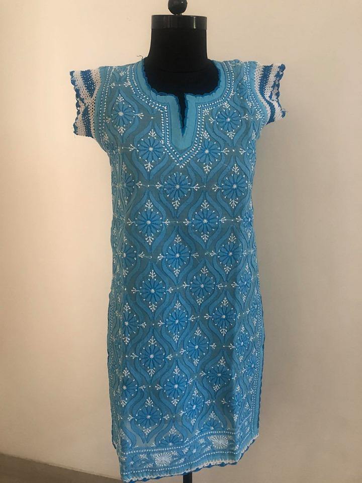 Chikankari Kurti with Crochet Sleeves - Dress365days