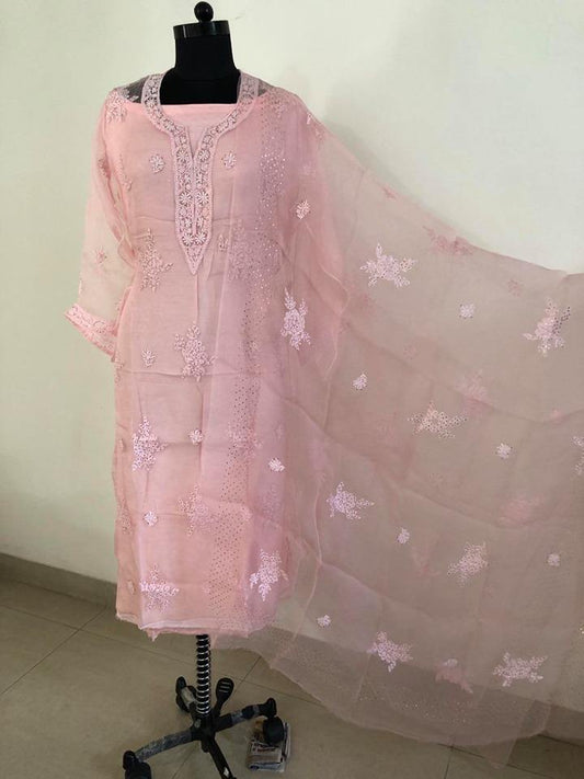 Organza Chikankari Mukaish Suit (Lining Included) - Dress365days