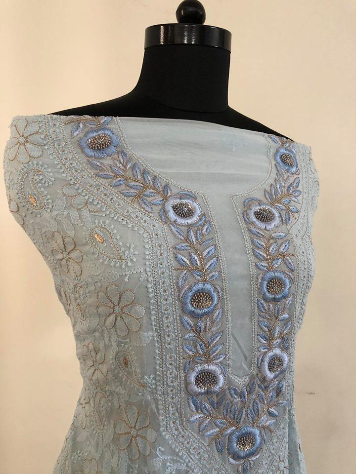 Parsi Ghara Viscose Georgette Chikankari Suit - Dress365days