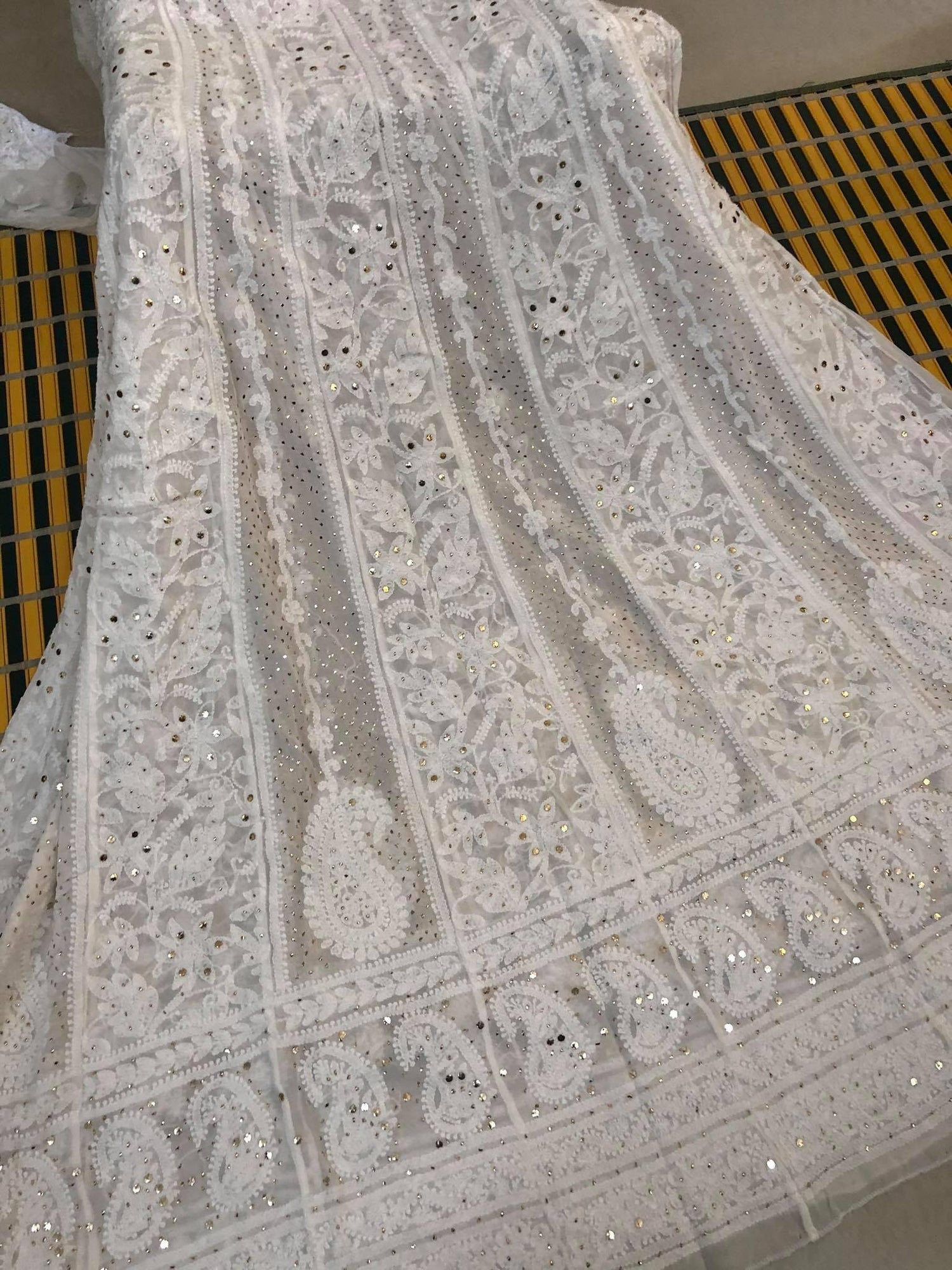 Off White Mukaish Chikankari Anarkali - Dress365days