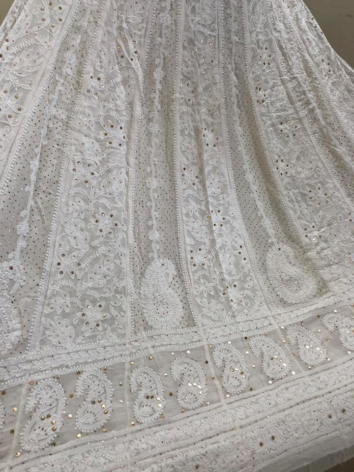 Off White Mukaish Chikankari Anarkali - Dress365days