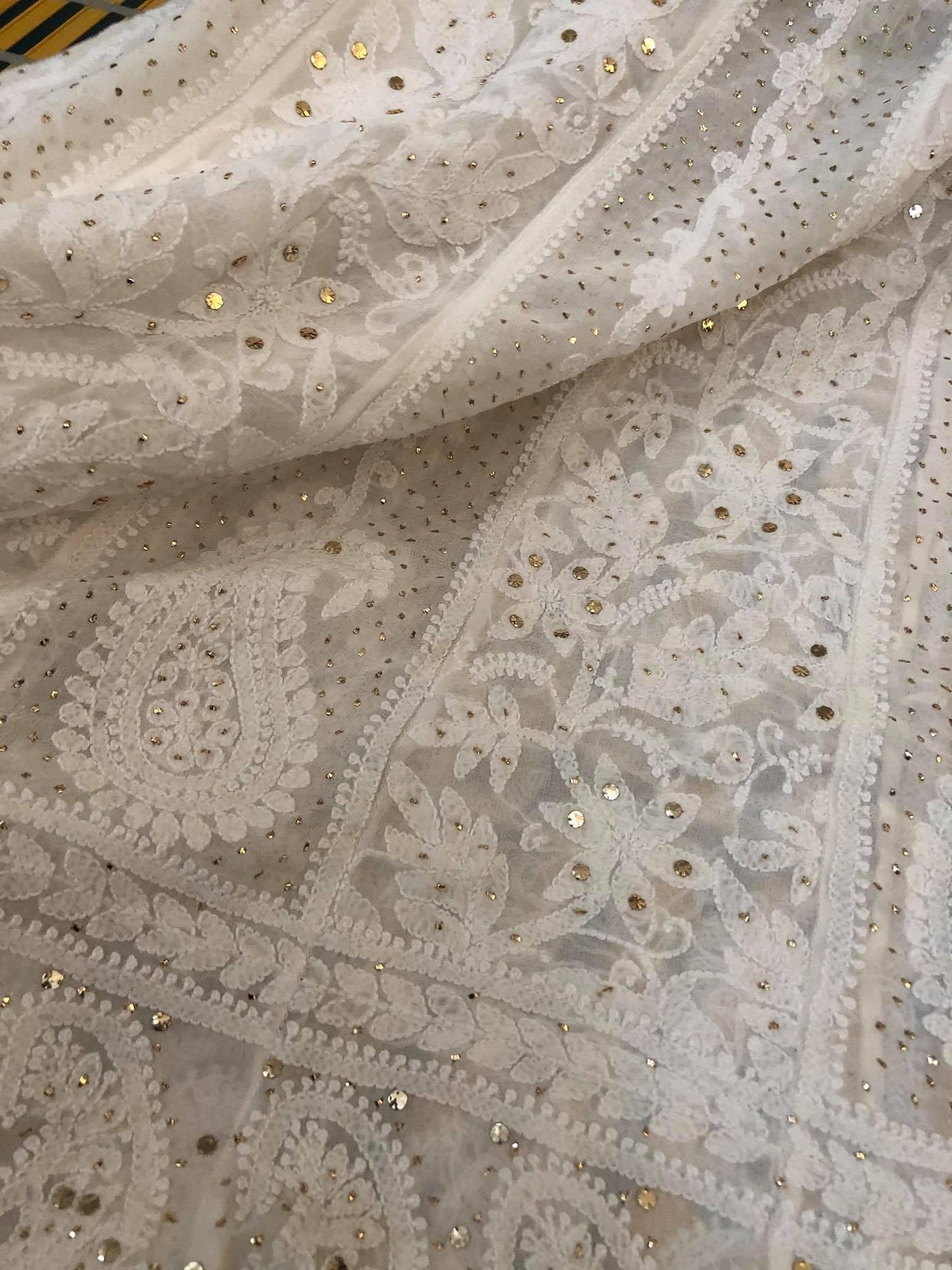 Off White Mukaish Chikankari Anarkali - Dress365days