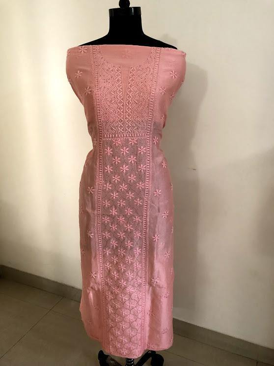 Peach Chikankari and Mukaish Chanderi Suit - Dress365days