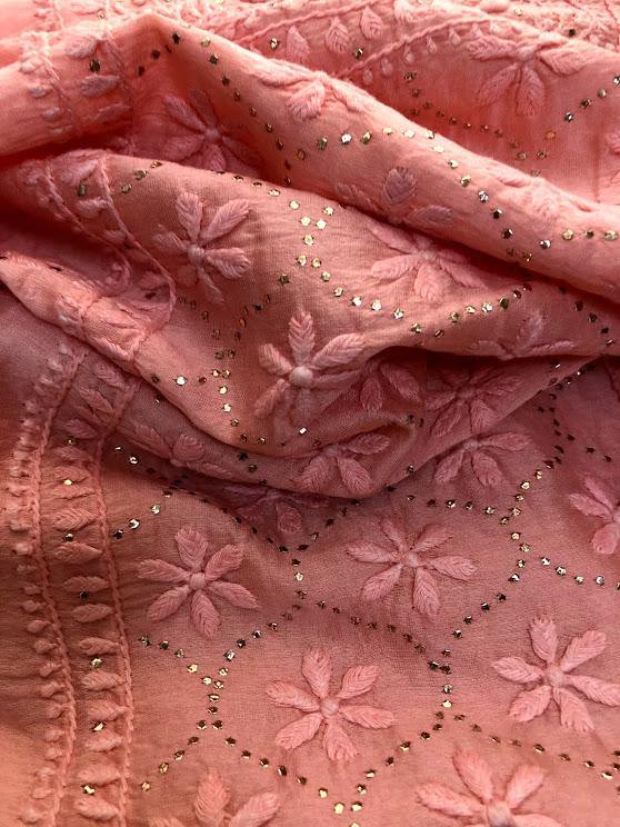 Peach Chikankari and Mukaish Chanderi Suit - Dress365days