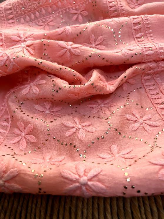 Peach Chikankari and Mukaish Chanderi Suit - Dress365days