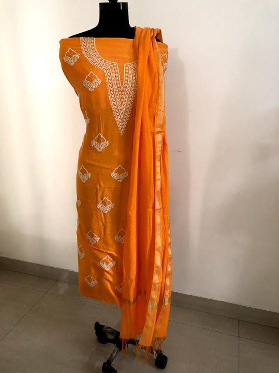 Chanderi Chikankari and Mukaish Work Suit - Dress365days