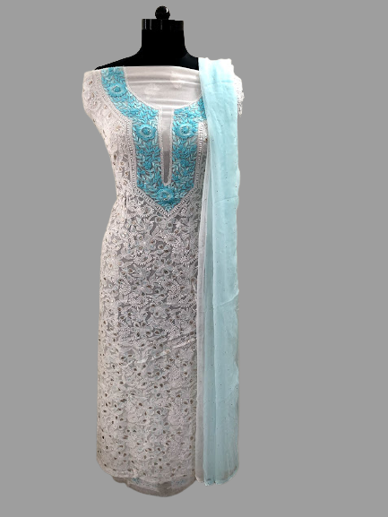 Neckline Georgette Chikankari Suit - Dress365days