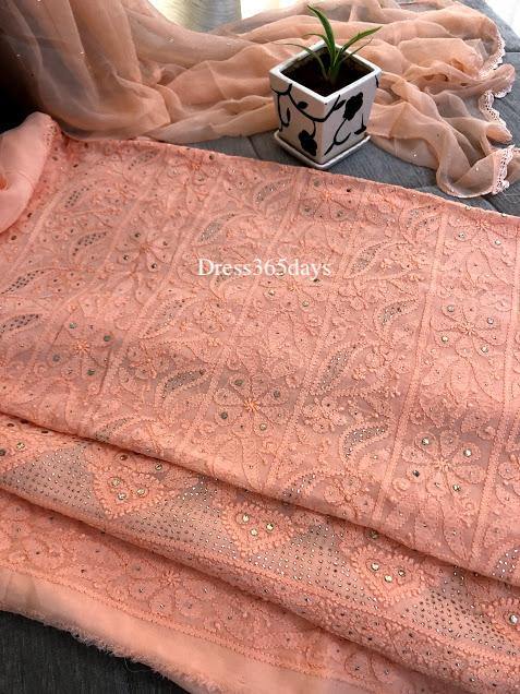 Peach Georgette Lucknowi Mukaish Suit - Dress365days