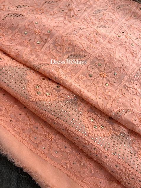 Peach Georgette Lucknowi Mukaish Suit - Dress365days