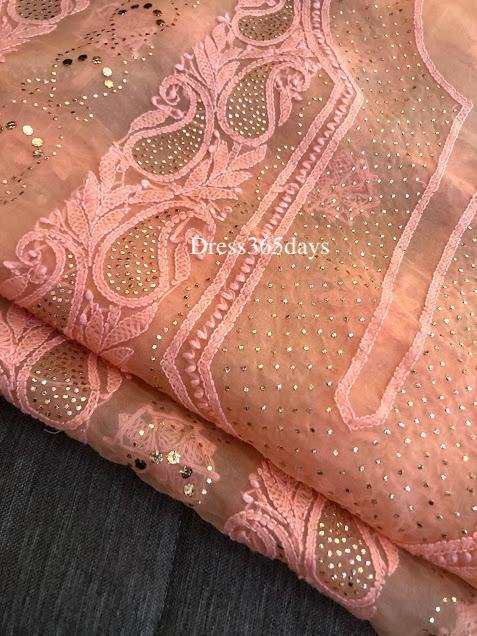 Peach Organza Mukaish Chikankari Suit - Dress365days