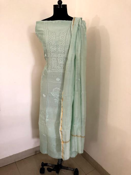 Fine Chanderi Mukaish Chikankari Suit - Dress365days