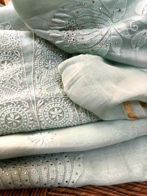 Fine Chanderi Mukaish Chikankari Suit - Dress365days