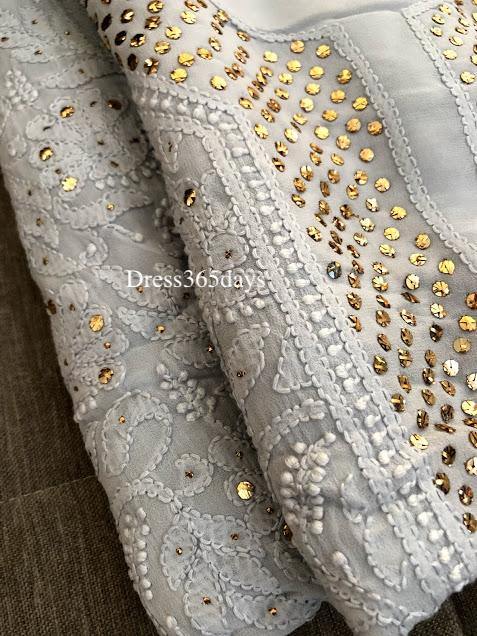 Light Grey Mukaish Neckline Chikankari Suit - Dress365days