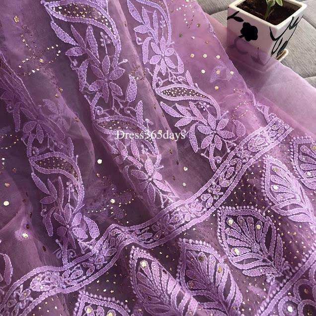 Organza Lilac Mukaish Chikankari Suit - Dress365days