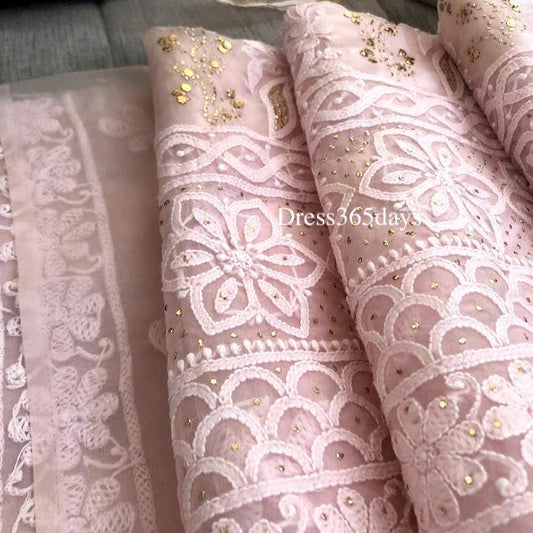 Organza Powder Pink Mukaish Chikankari Suit - Dress365days