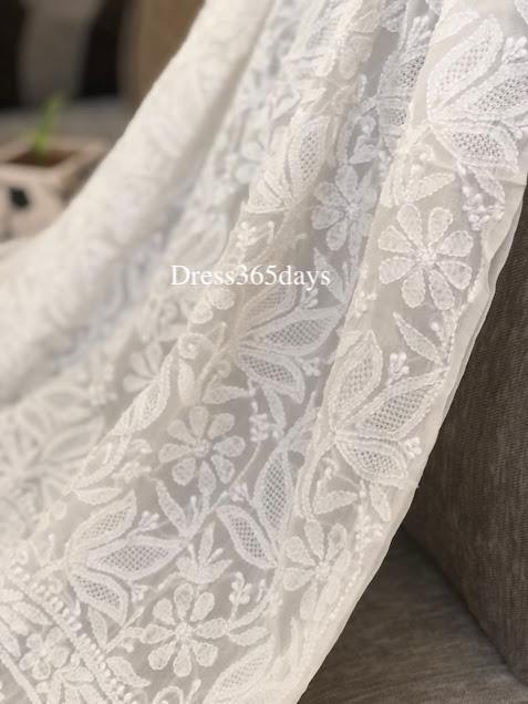 Ivory hand Jaali Chikankari Suit - Dress365days