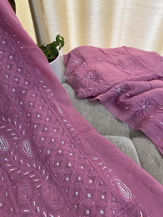 Rose Pink Chikankari Pearl Kurta Dupatta Set