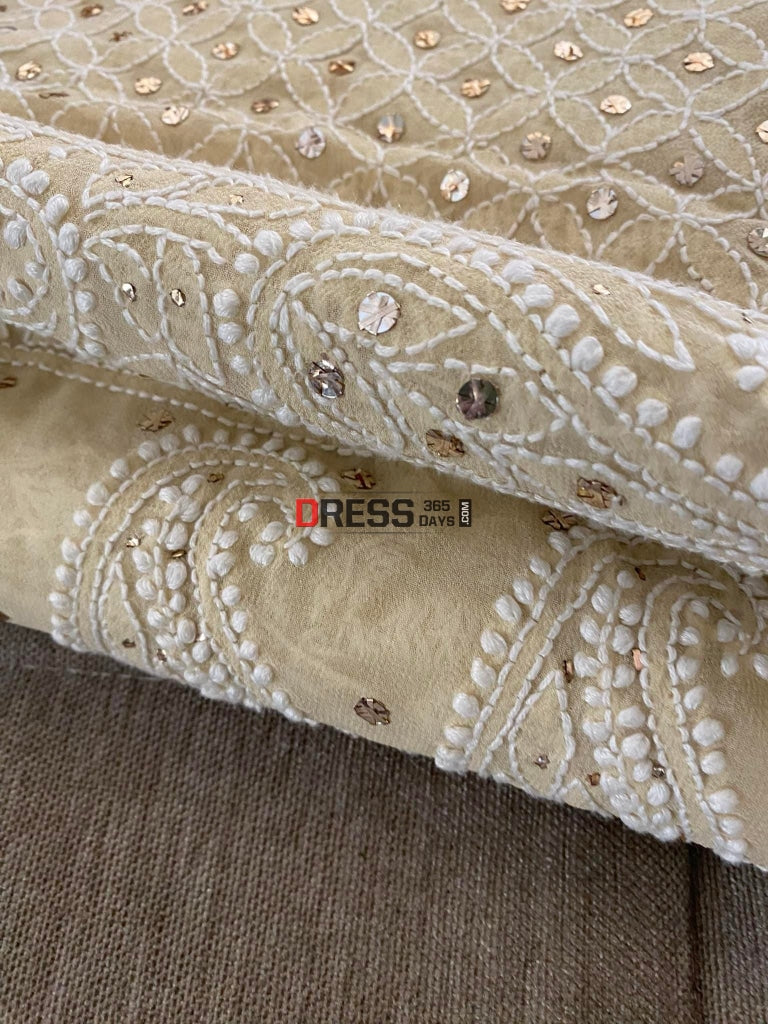 Beige Chikankari & Mukaish Saree