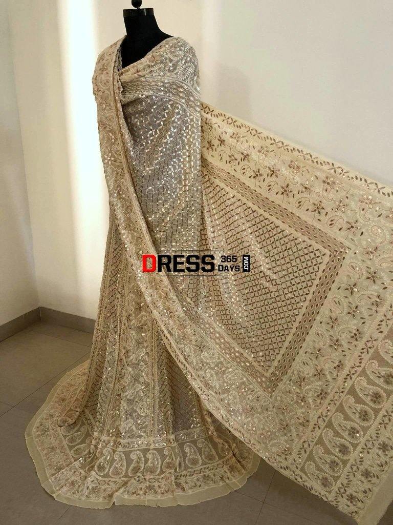 Beige Gota Patti Chikankari Lehenga Set