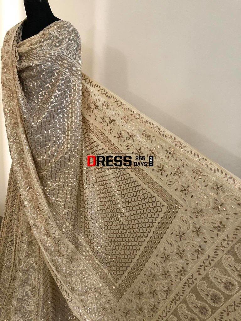 Beige Gota Patti Chikankari Lehenga Set