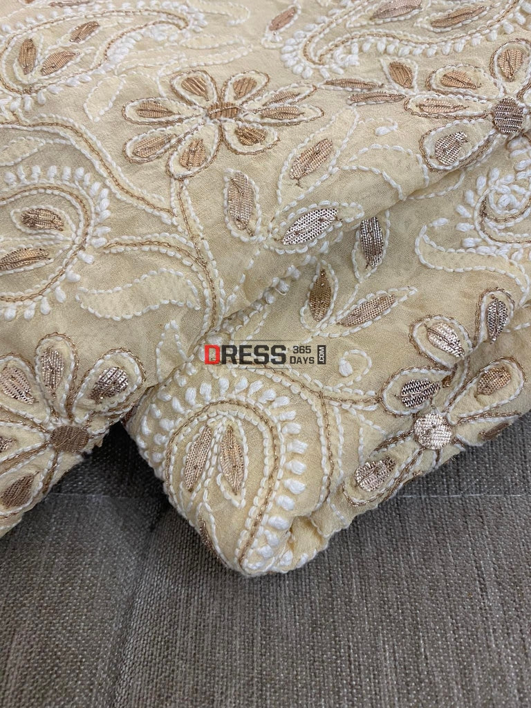 Beige Gota Patti Lucknowi Chikankari Dupatta