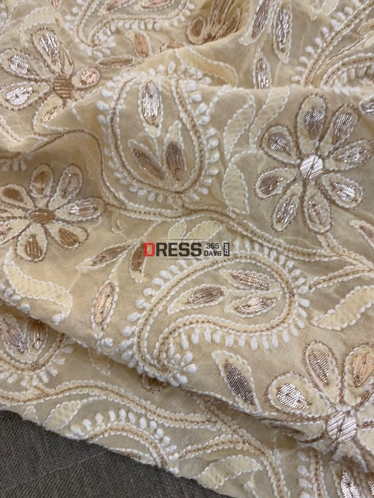 Beige Gota Patti Lucknowi Chikankari Dupatta