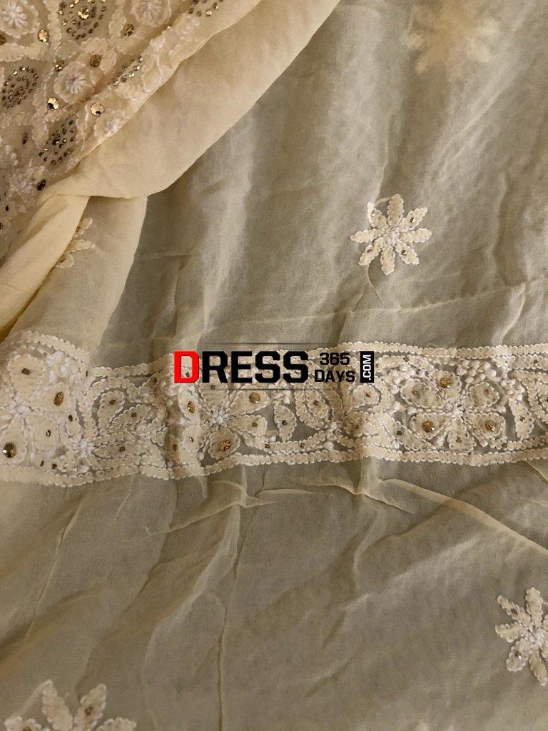 Beige Lucknow Chikankari Mukaish Suit Suits