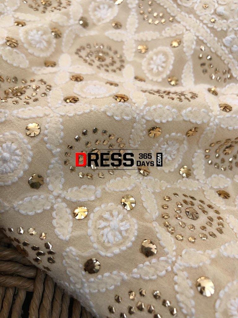 Beige Lucknow Chikankari Mukaish Suit Suits