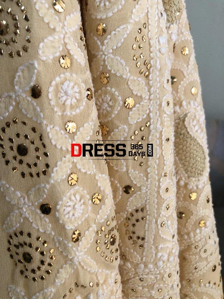 Beige Lucknow Chikankari Mukaish Suit Suits