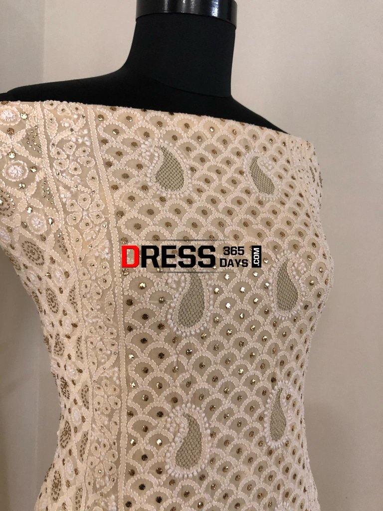 Beige Lucknow Chikankari Mukaish Suit Suits