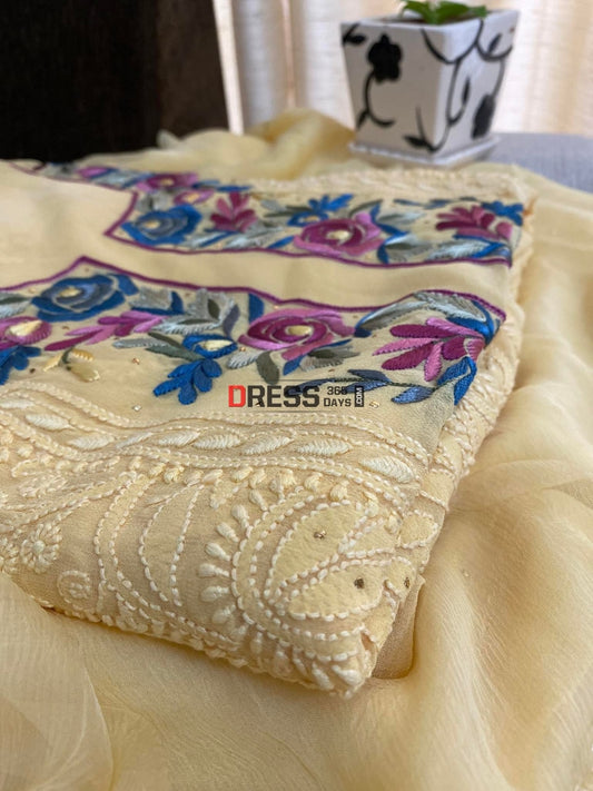 Beige Parsi Neckline Chikankari Suit Suits