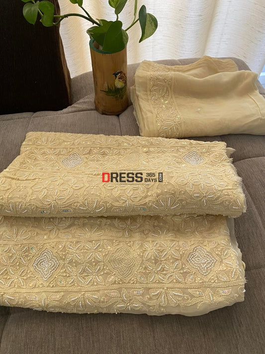 Beige Pearl Chikankari Suit Suits