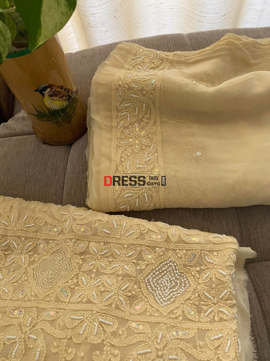 Beige Pearl Chikankari Suit Suits