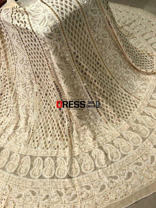 Beige Ring Mukaish Chikankari Lehenga Skirt