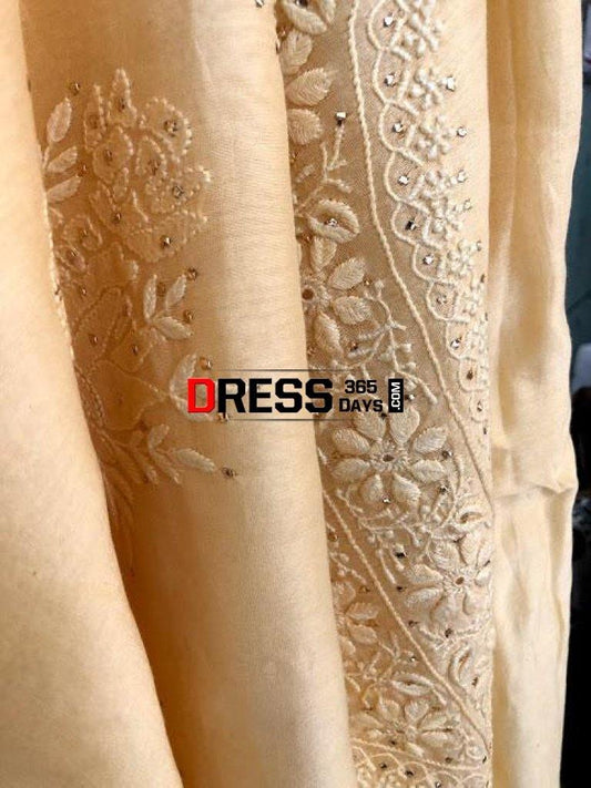 Beige Yellow Mukaish Chikankari Suit (Chanderi) Suits