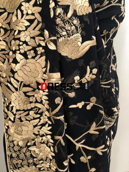 Black and Gold Hand Embroidered Parsi Gara Saree – Dress365days