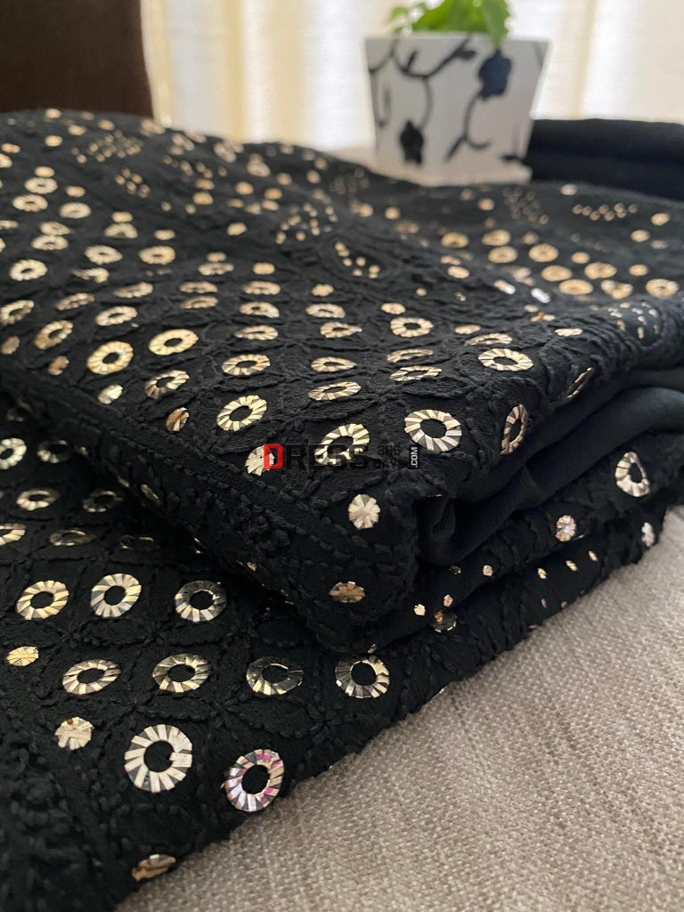 Black Chikankari Ring Mukaish Suit Suits