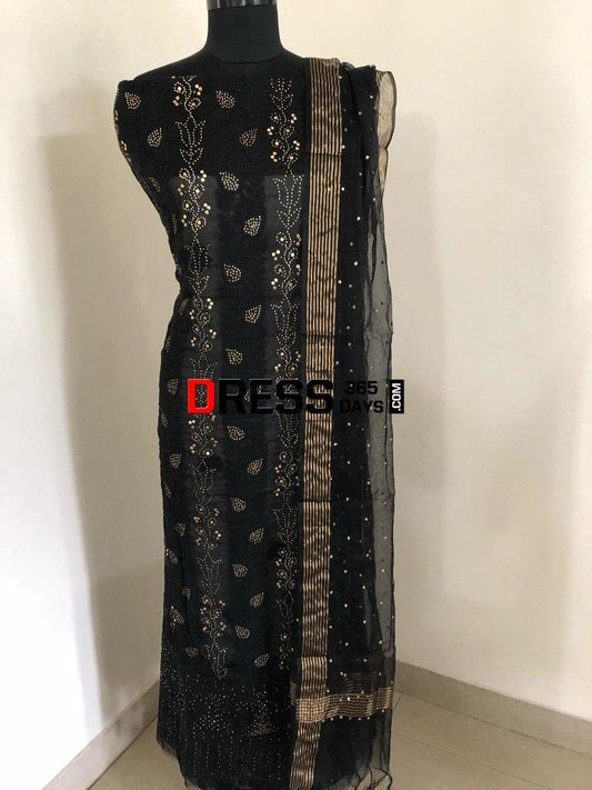 Black Chikankari Suit With Mukaish Work Suits