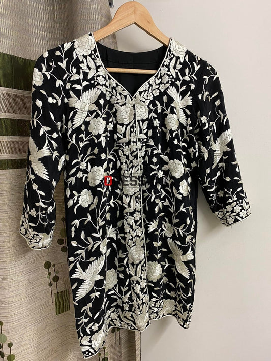 Black & Ivory Parsi Gara Embroidered Jacket Suits