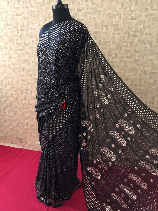 Black Kamdani Saree Chikankari