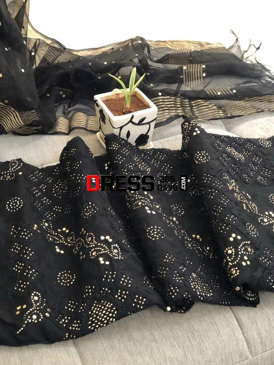 Black Organza Mukaish Lucknowi Suit Chikankari Suits