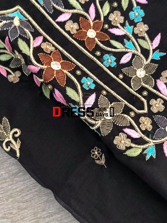 Black Organza Multicolour Chikankari Suit Suits