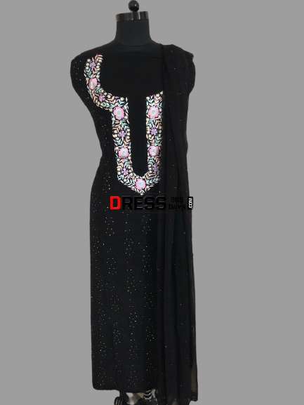 Black Parsi Gara Chikankari Suit - Dress365days